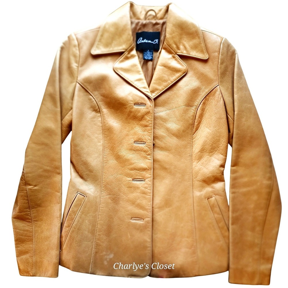 Y2K Arden B Camel Leather Blazer Jacket Sz S | Vintage Mallcore Diva - Picture 4 of 8